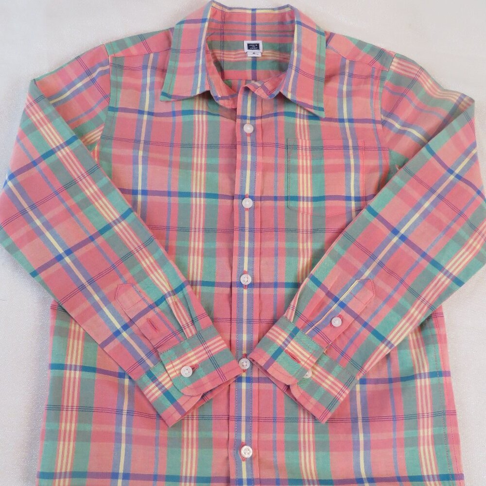 Janie and Jack Boys Button Down | Plaid | Salmon/Green/Blue | Size 6